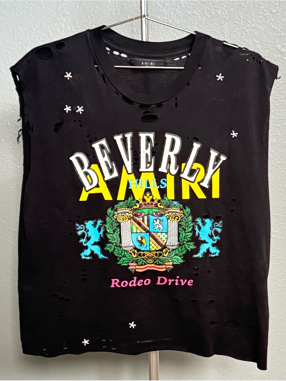 AMIRI Beverly Hills Rodeo Drive Distressed Sleeveless T-Shirt Black Size S